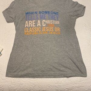 Gildan Gray Tee with Blue and Orange Text